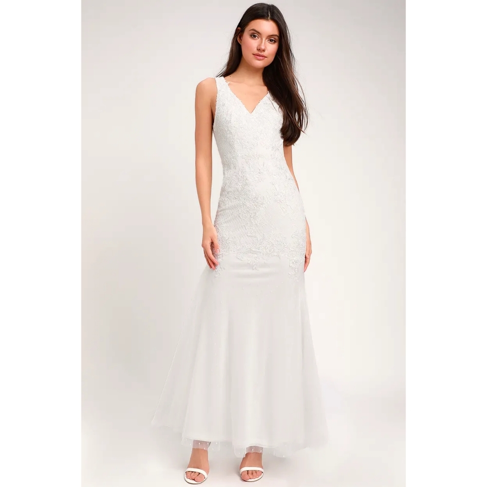 Lulu's White Maxi Lace Dress Wedding